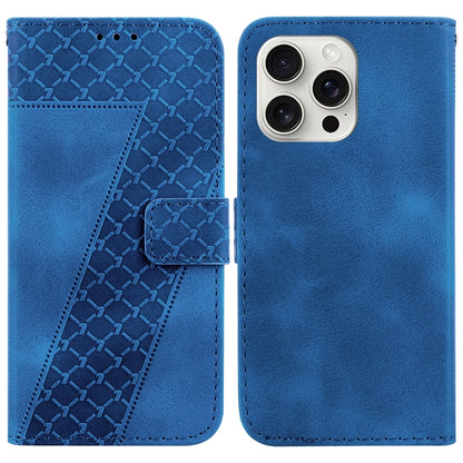 For iPhone 16 Pro Seven-shaped Embossed Leather Phone Case(Blue) - iPhone 16 Pro Cases by buy2fix | Online Shopping UK | buy2fix