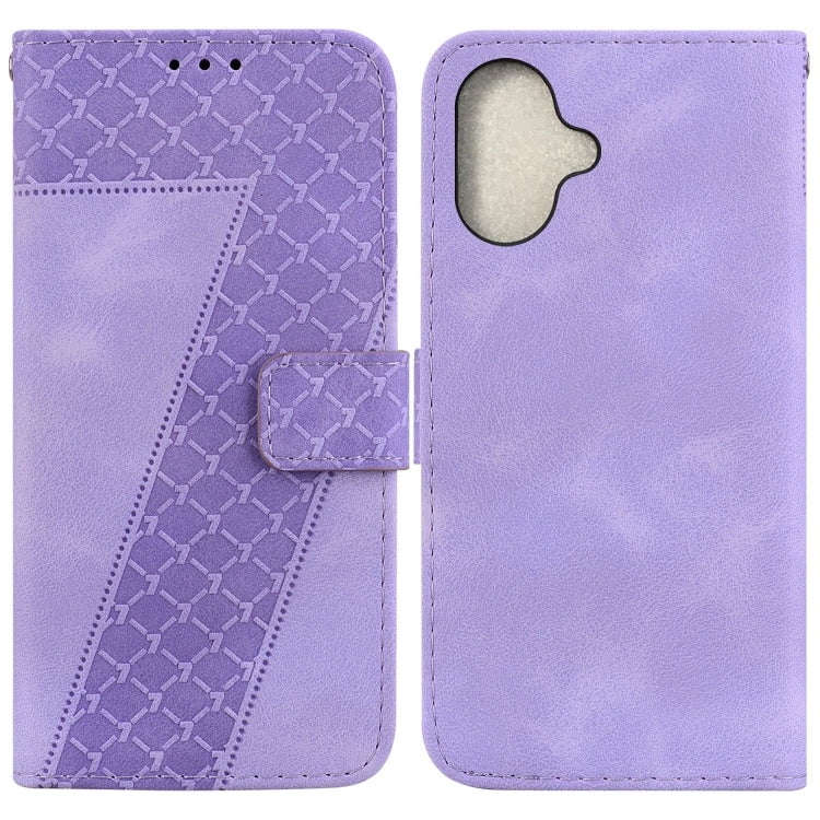 For iPhone 16 Plus Seven-shaped Embossed Leather Phone Case(Purple) - iPhone 16 Plus Cases by buy2fix | Online Shopping UK | buy2fix