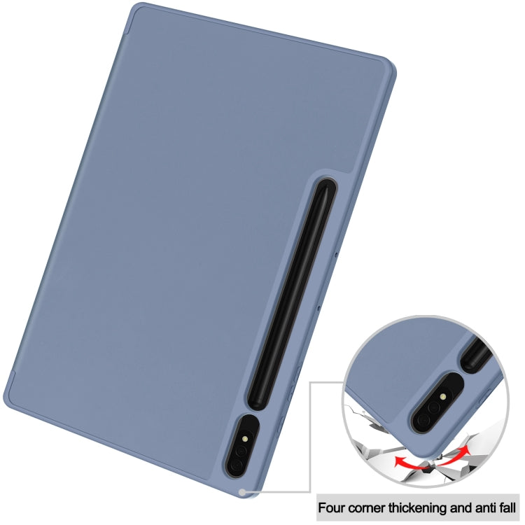 For Samsung Galaxy Tab S9+ 3-Fold Pure Color TPU Smart Leather Tablet Case with Pen Slot(Lavender) - Galaxy Tab S9+ Cases by buy2fix | Online Shopping UK | buy2fix