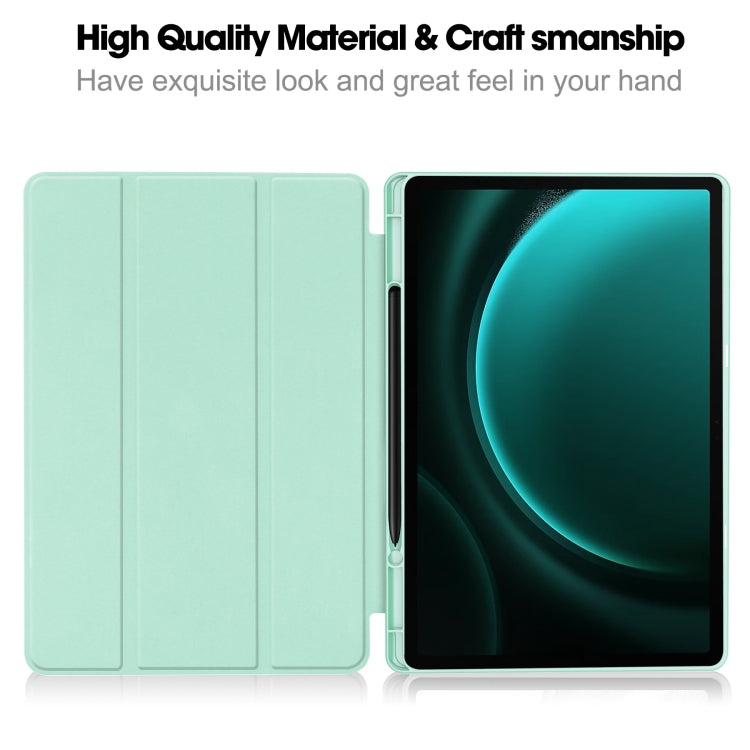 For Samsung Galaxy Tab S9 FE+ 3-Fold Pure Color TPU Smart Leather Tablet Case with Pen Slot(Mint Green) - Galaxy Tab S9 FE+ by buy2fix | Online Shopping UK | buy2fix