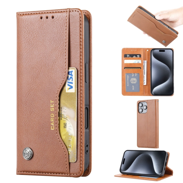 For iPhone 16 Pro Max Knead Skin Texture Flip Leather Phone Case(Brown) - iPhone 16 Pro Max Cases by buy2fix | Online Shopping UK | buy2fix