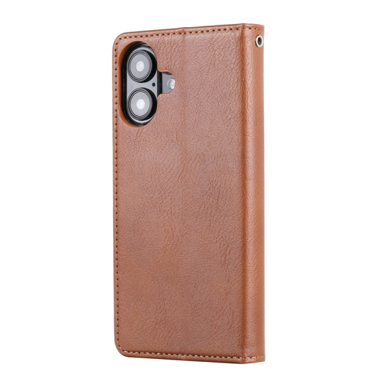 For iPhone 16 Knead Skin Texture Flip Leather Phone Case(Brown) - iPhone 16 Cases by buy2fix | Online Shopping UK | buy2fix