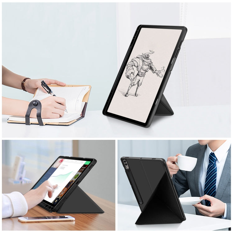 For Samsung Galaxy Tab S9+ Cloth Texture Multi-folding Horizontal Flip Leather Tablet Case(Black) - Galaxy Tab S9+ Cases by buy2fix | Online Shopping UK | buy2fix