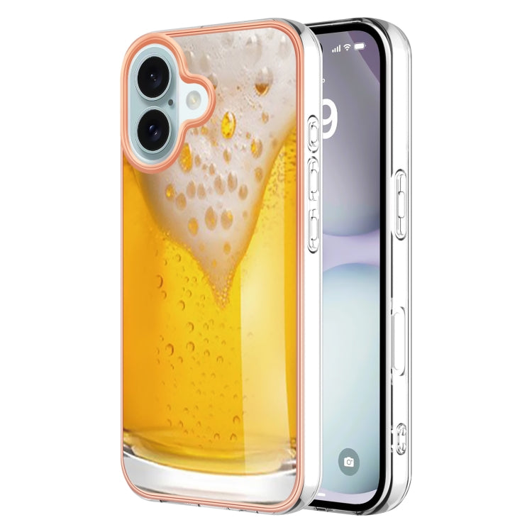 For iPhone 16 Plus Electroplating Marble Dual-side IMD Phone Case(Draft Beer) - iPhone 16 Plus Cases by buy2fix | Online Shopping UK | buy2fix