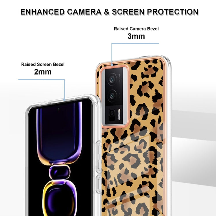 For Xiaomi Poco F5 Pro 5G / Redmi K60 Electroplating Marble Dual-side IMD Phone Case(Leopard Print) - Xiaomi Cases by buy2fix | Online Shopping UK | buy2fix