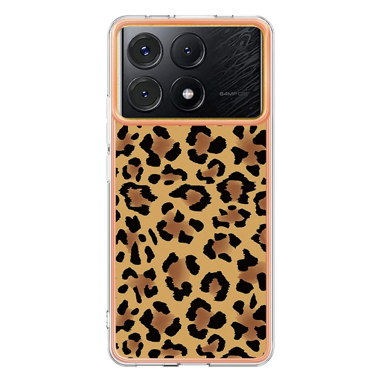 For Xiaomi Poco X6 Pro / Redmi K70E Electroplating Marble Dual-side IMD Phone Case(Leopard Print) - K70E Cases by buy2fix | Online Shopping UK | buy2fix