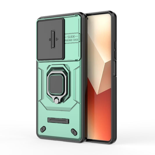 For Xiaomi Redmi Note 13 5G Sliding Camshield TPU + PC Shockproof Phone Case with Holder(Green) - Note 13 Cases by buy2fix | Online Shopping UK | buy2fix