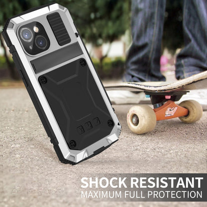 For iPhone 15 Plus R-JUST Shockproof Life Waterproof Dust-proof Metal + Silicone Phone Case with Holder(Silver) - iPhone 15 Plus Cases by R-JUST | Online Shopping UK | buy2fix