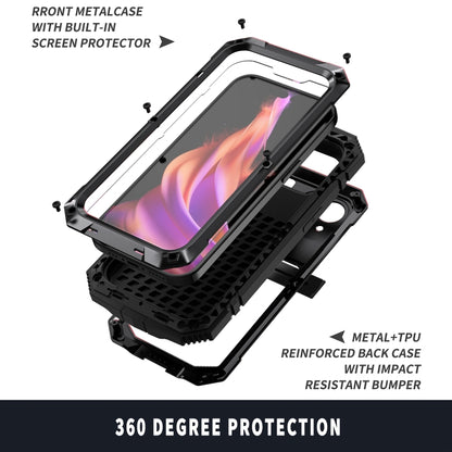 For iPhone 15 R-JUST Shockproof Life Waterproof Dust-proof Metal + Silicone Phone Case with Holder(Black) - iPhone 15 Cases by R-JUST | Online Shopping UK | buy2fix