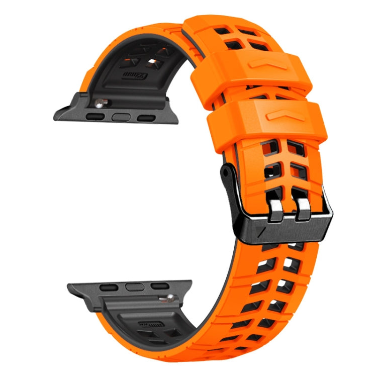 For Apple Watch SE 2022 44mm Twill Dual-row Buckle Silicone Watch Band(Orange Black) - Watch Bands by buy2fix | Online Shopping UK | buy2fix