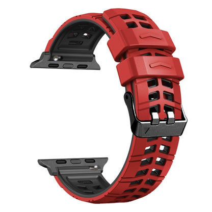 For Apple Watch Series 7 41mm Twill Dual-row Buckle Silicone Watch Band(Red Black) - Watch Bands by buy2fix | Online Shopping UK | buy2fix