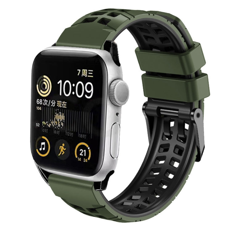 For Apple Watch SE 44mm Twill Dual-row Buckle Silicone Watch Band(Army Green Black) - Watch Bands by buy2fix | Online Shopping UK | buy2fix