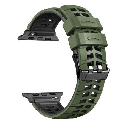 For Apple Watch SE 44mm Twill Dual-row Buckle Silicone Watch Band(Army Green Black) - Watch Bands by buy2fix | Online Shopping UK | buy2fix