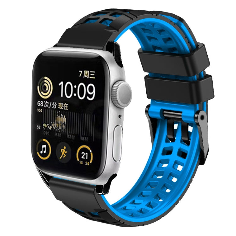 For Apple Watch Series 2 42mm Twill Dual-row Buckle Silicone Watch Band(Black Blue) - Watch Bands by buy2fix | Online Shopping UK | buy2fix