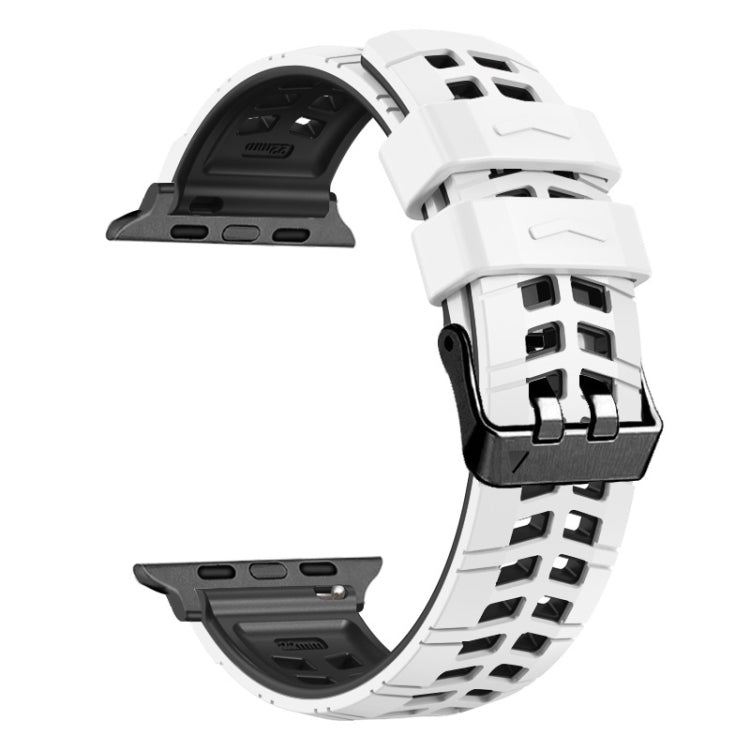 For Apple Watch SE 2023 40mm Twill Dual-row Buckle Silicone Watch Band(White Black) - Watch Bands by buy2fix | Online Shopping UK | buy2fix