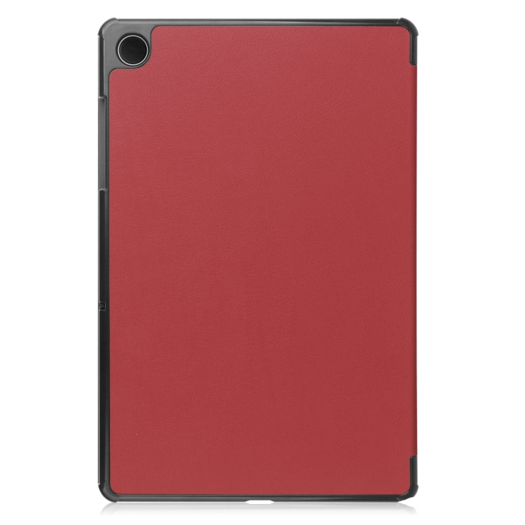 For Samsung Galaxy Tab A9 Custer Pure Color 3-Fold Holder Leather Tablet Case(Wine Red) - Others by buy2fix | Online Shopping UK | buy2fix