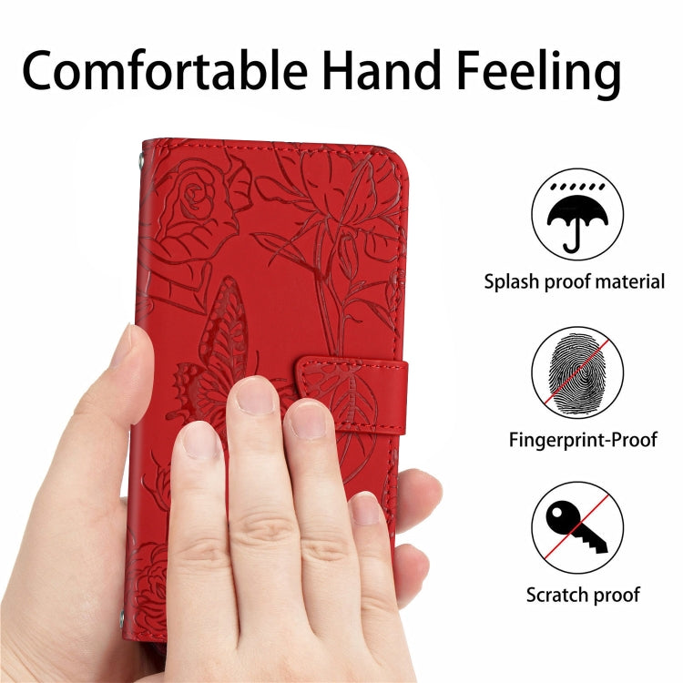 For Motorola Edge 5G 2024 HT03 Skin Feel Butterfly Embossed Flip Leather Phone Case(Red) - Motorola Cases by buy2fix | Online Shopping UK | buy2fix