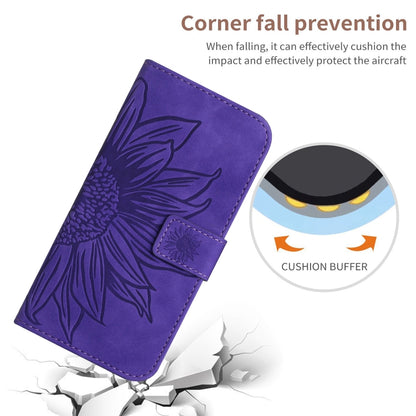 For Motorola Moto G Play 5G 2024 HT04 Skin Feel Sun Flower Embossed Flip Leather Phone Case with Lanyard(Dark Purple) - Motorola Cases by buy2fix | Online Shopping UK | buy2fix