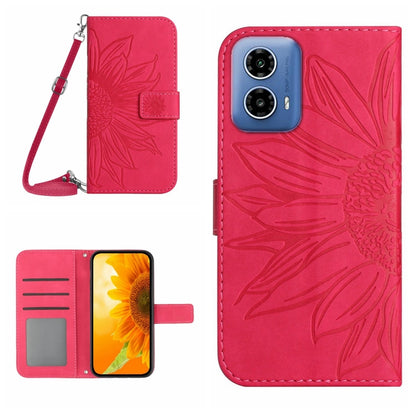 For Motorola Moto G Stylus 5G 2024 HT04 Skin Feel Sun Flower Embossed Flip Leather Phone Case with Lanyard(Rose Red) - Motorola Cases by buy2fix | Online Shopping UK | buy2fix