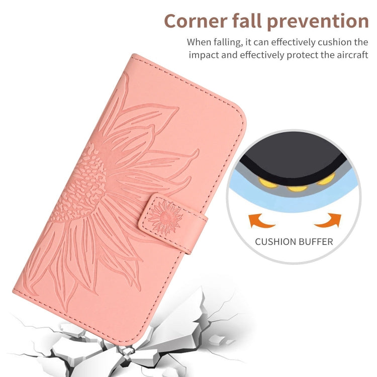 For Motorola Moto G Stylus 5G 2024 HT04 Skin Feel Sun Flower Embossed Flip Leather Phone Case with Lanyard(Pink) - Motorola Cases by buy2fix | Online Shopping UK | buy2fix