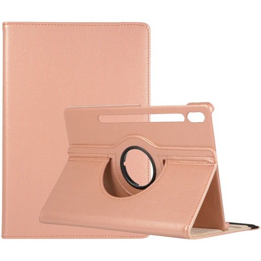 For Samsung Galaxy Tab S9+ 360 Degrees Rotation Holder Litchi Texture Leather Tablet Case(Rose Gold) - Galaxy Tab S9+ Cases by buy2fix | Online Shopping UK | buy2fix