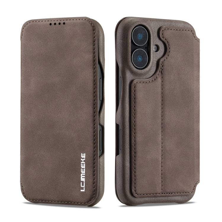 For iPhone 16 LC.IMEEKE Hon Ancient Series Flip Leather Phone Case(Coffee) - iPhone 16 Cases by LC.IMEEKE | Online Shopping UK | buy2fix