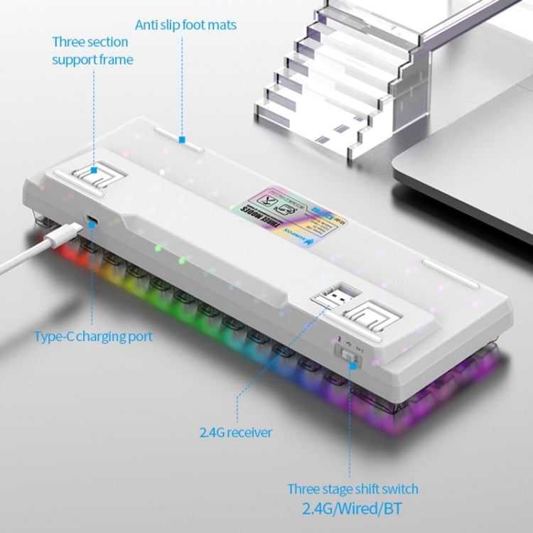 XUNFOX K30 Pro 2.4G + BT + Wired Transparent 61-Keys Mechanical White Axis Keyboard(Black) - Wireless Keyboard by buy2fix | Online Shopping UK | buy2fix
