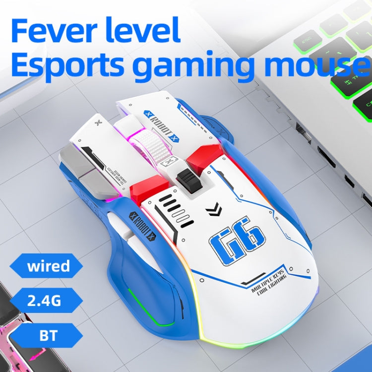 HXSJ G6 10 Keys RGB 12800DPI Tri-mode Wireless Gaming Mouse(White) - Wireless Mice by HXSJ | Online Shopping UK | buy2fix