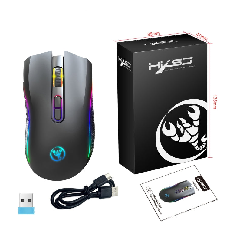 HXSJ T69 4800DPI RGB 2.4GHz Wireless Mouse(Black) - Wireless Mice by HXSJ | Online Shopping UK | buy2fix