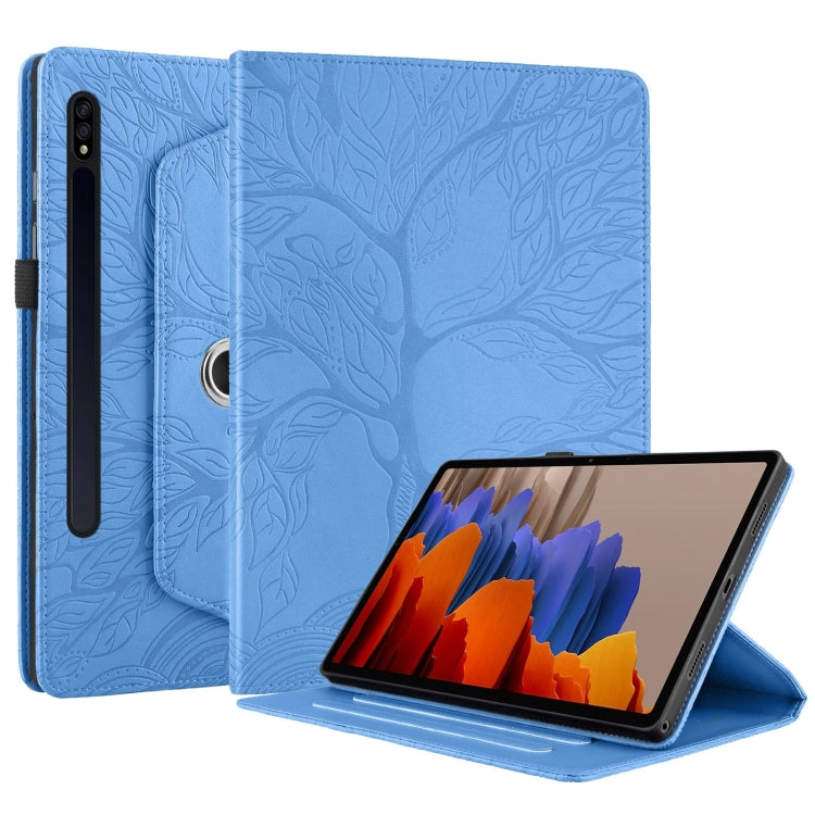 For Samsung Galaxy Tab S9+ / S8+ / S7+ Tree Life Embossed Rotation Leather Tablet Case(Blue) - Tab A7 Lite T220 / T225 by buy2fix | Online Shopping UK | buy2fix