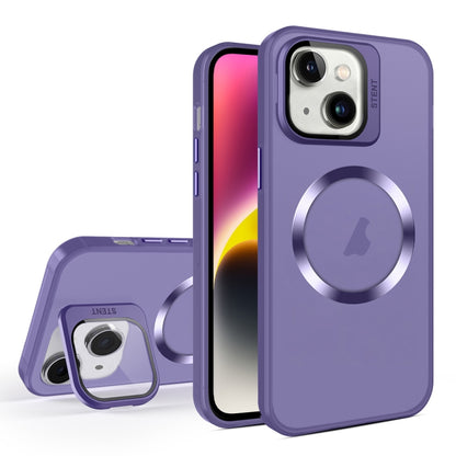 For iPhone 15 Plus Skin Feel CD Texture MagSafe Lens Holder Phone Case(Dark Purple) - iPhone 15 Plus Cases by buy2fix | Online Shopping UK | buy2fix