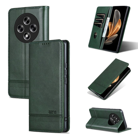 For OPPO Reno12 F 4G AZNS Magnetic Calf Texture Flip Leather Phone Case(Dark Green) - Reno12 F Cases by AZNS | Online Shopping UK | buy2fix