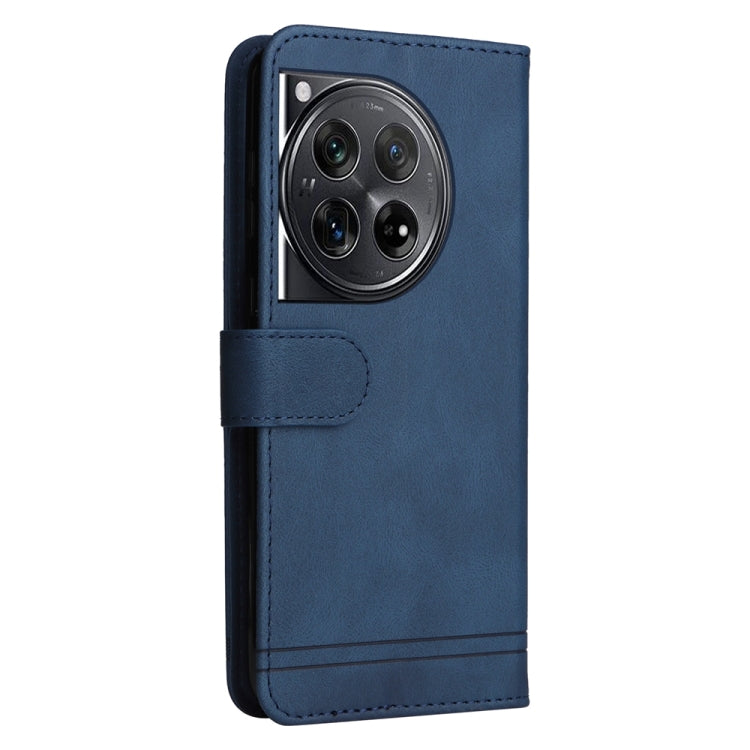 For OnePlus 12 Skin Feel Life Tree Metal Button Leather Phone Case(Blue) - OnePlus Cases by buy2fix | Online Shopping UK | buy2fix