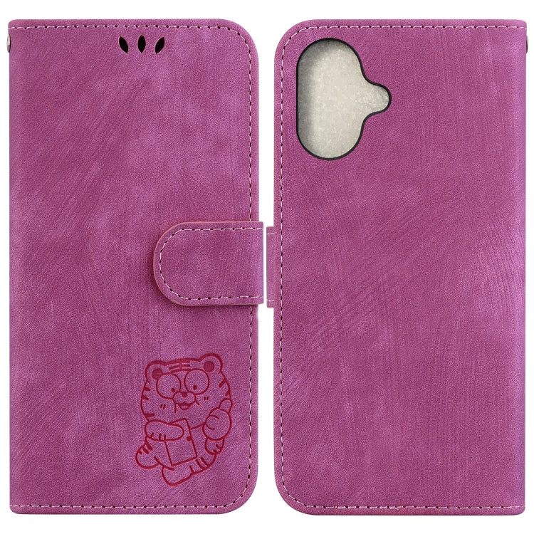 For iPhone 16 Little Tiger Embossed Leather Phone Case(Rose Red) - iPhone 16 Cases by buy2fix | Online Shopping UK | buy2fix