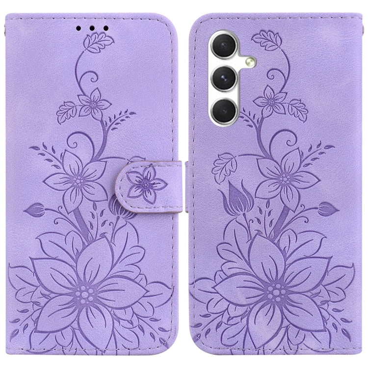 For Samsung Galaxy S24 5G Lily Embossed Leather Phone Case(Purple) - Galaxy S24 5G Cases by buy2fix | Online Shopping UK | buy2fix