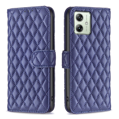 For Motorola Moto G54 5G EU Edition Diamond Lattice Wallet Flip Leather Phone Case(Blue) - Motorola Cases by buy2fix | Online Shopping UK | buy2fix