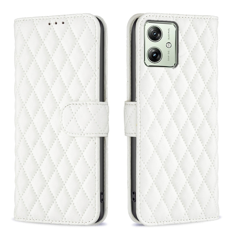 For Motorola Moto G54 5G EU Edition Diamond Lattice Wallet Flip Leather Phone Case(White) - Motorola Cases by buy2fix | Online Shopping UK | buy2fix