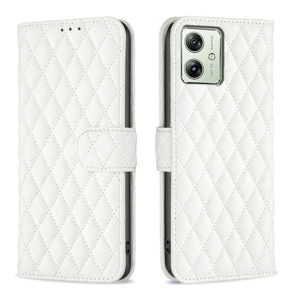 For Motorola Moto G54 5G EU Edition Diamond Lattice Wallet Flip Leather Phone Case(White) - Motorola Cases by buy2fix | Online Shopping UK | buy2fix