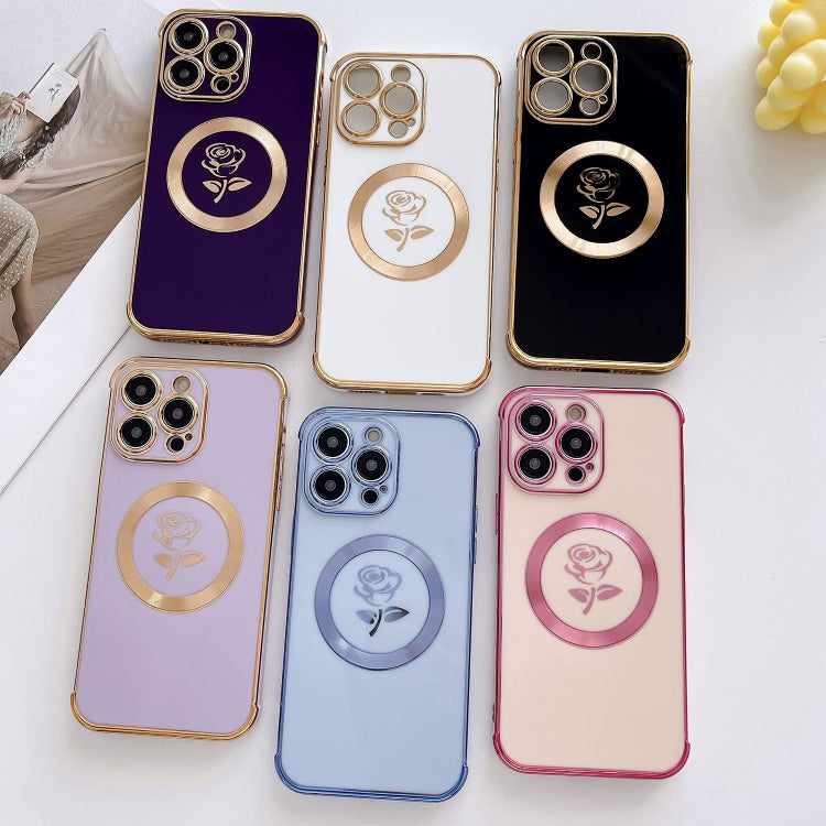For iPhone 14 Pro Electroplate Side Roses Flower MagSafe Phone Case(Purple) - iPhone 14 Pro Cases by buy2fix | Online Shopping UK | buy2fix