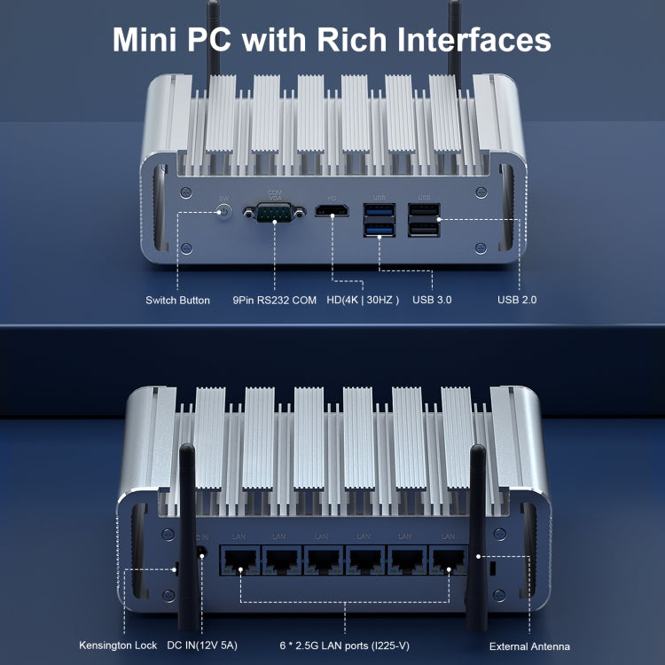 HYSTOU PO9B-J4125-6L Embedded Intel Celeron J4125 Processor Six Network Ports Mini Host, Specification:4GB+64GB - Windows Mini PCs by HYSTOU | Online Shopping UK | buy2fix