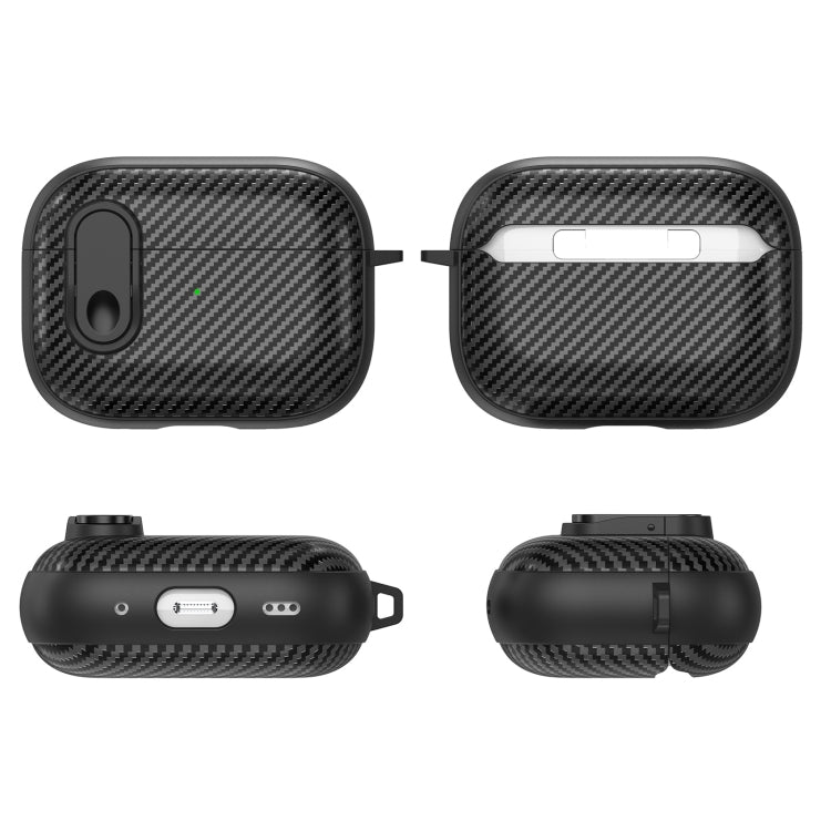 For AirPods Pro 2 Carbon Fiber Texture Wireless Earphones Case with Security Lock(Dark Green) - For AirPods Pro 2 by buy2fix | Online Shopping UK | buy2fix