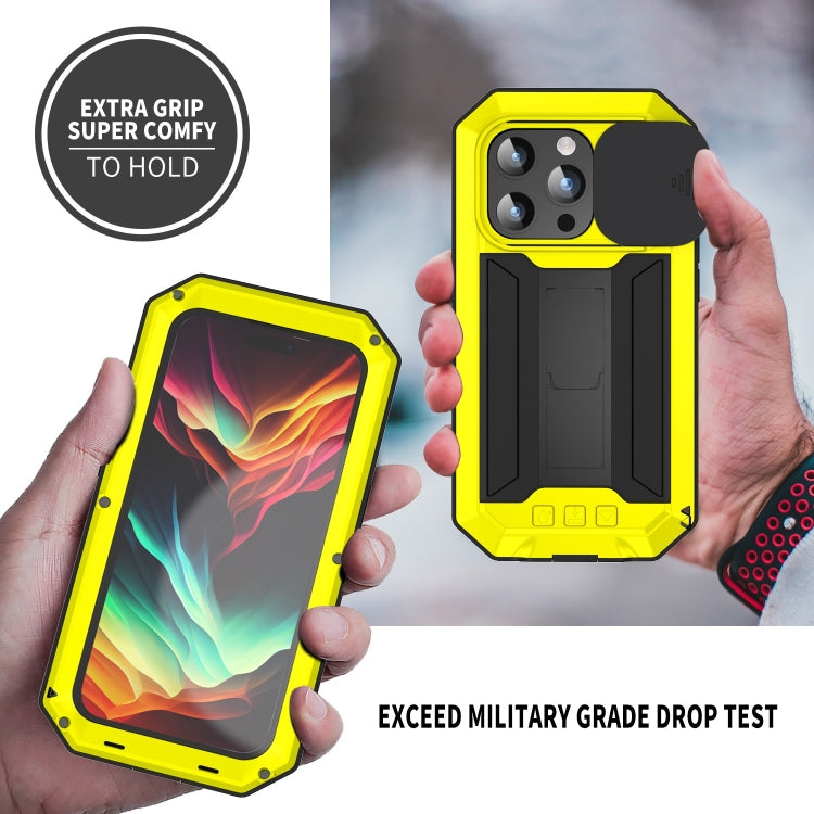 For iPhone 15 Pro R-JUST Sliding Camera Life Waterproof Holder Phone Case(Yellow) - iPhone 15 Pro Cases by R-JUST | Online Shopping UK | buy2fix