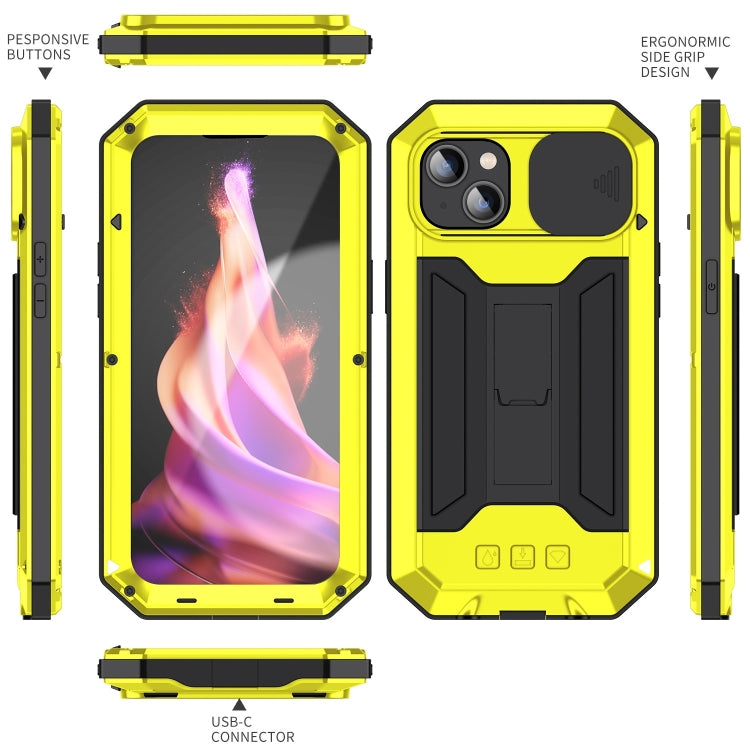 For iPhone 15 Plus R-JUST Sliding Camera Life Waterproof Holder Phone Case(Yellow) - iPhone 15 Plus Cases by R-JUST | Online Shopping UK | buy2fix