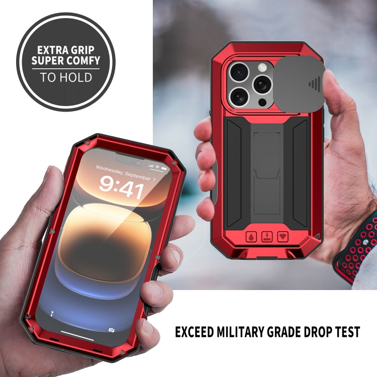 For iPhone 16 Pro Max R-JUST Sliding Camera IP54 Life Waterproof Holder Phone Case(Red) - iPhone 16 Pro Max Cases by R-JUST | Online Shopping UK | buy2fix