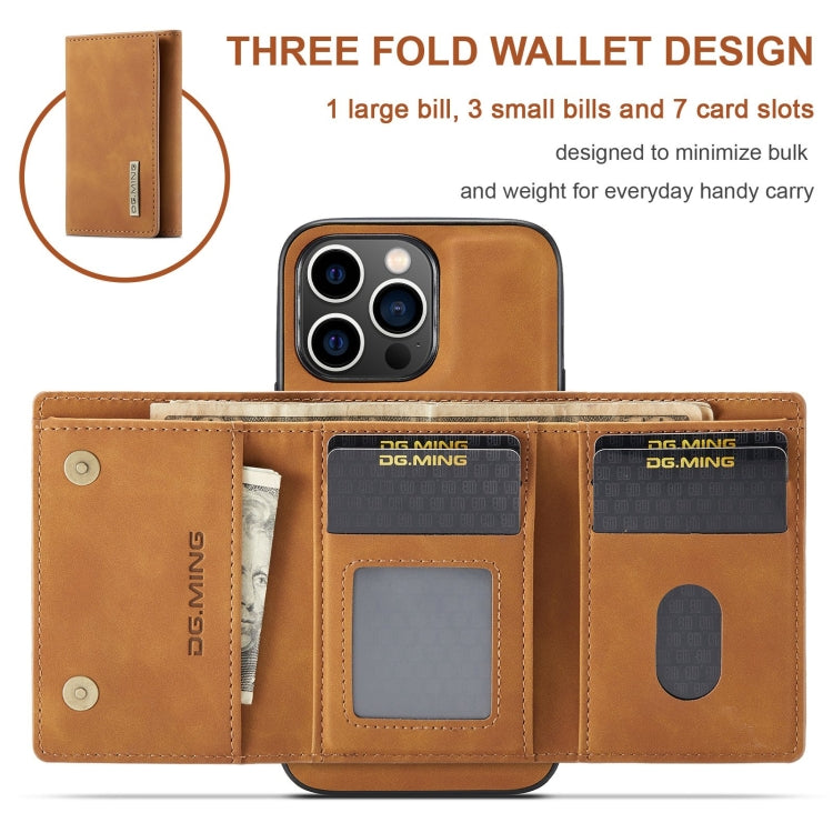 For iPhone 15 Pro DG.MING M1 Series 3-Fold Multi Card Wallet Leather Phone Case(Brown) - iPhone 15 Pro Cases by DG.MING | Online Shopping UK | buy2fix