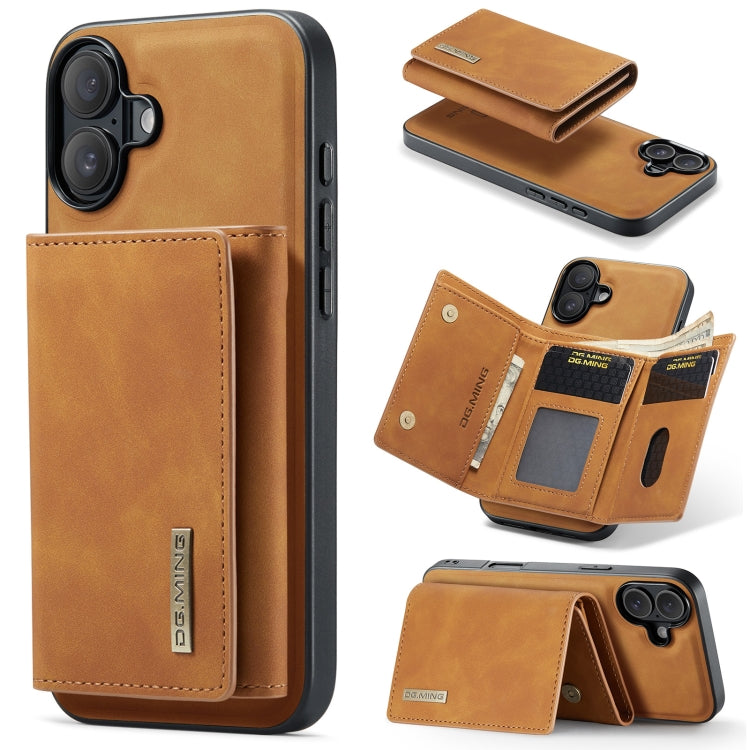 For iPhone 16 Plus DG.MING M1 Series 3-Fold Multi Card Wallet Leather Phone Case(Brown) - iPhone 16 Plus Cases by DG.MING | Online Shopping UK | buy2fix