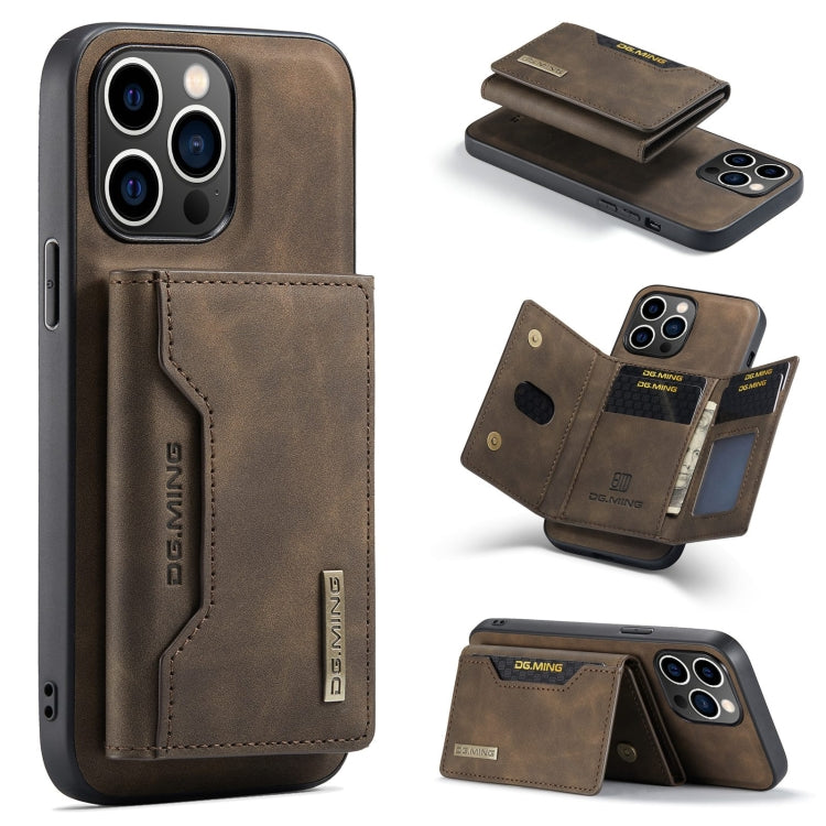 For iPhone 15 Pro DG.MING M2 Series 3-Fold Card Bag Wallet Leather Phone Case(Coffee) - iPhone 15 Pro Cases by DG.MING | Online Shopping UK | buy2fix