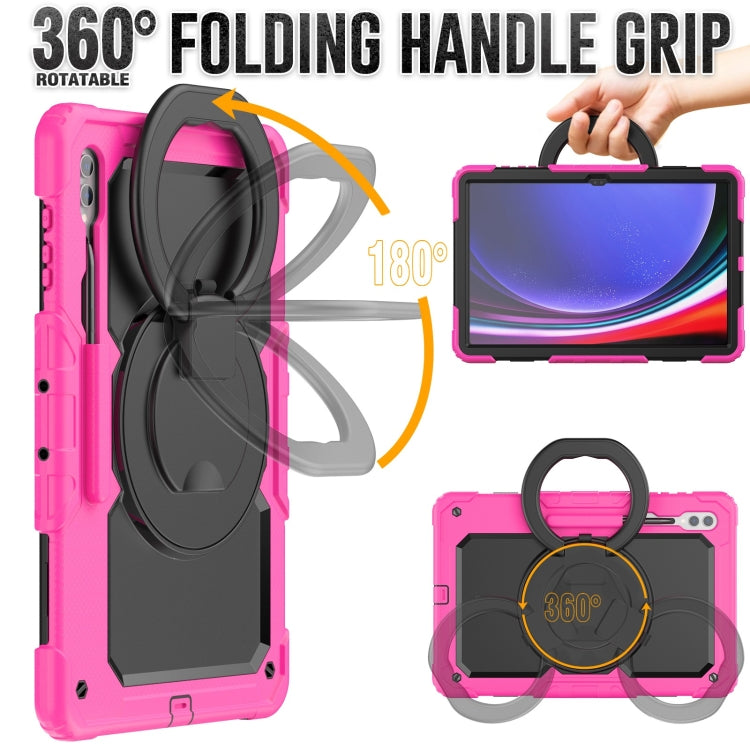 For Samsung Galaxy Tab S10 Ultra D Type Silicone Hybrid PC Tablet Case with Handle Holder(Rose Red) - Galaxy Tab S9 Ultra Cases by buy2fix | Online Shopping UK | buy2fix