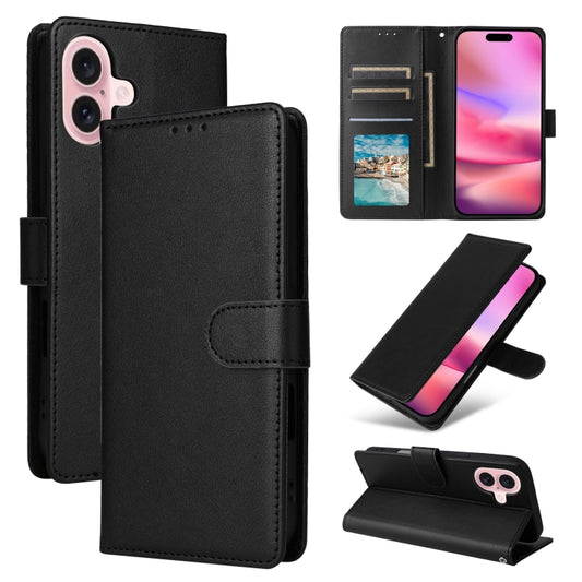 For iPhone 16 Plus Multifunctional Horizontal Flip Leather Phone Case with Three Card Slots(Black) - iPhone 16 Plus Cases by buy2fix | Online Shopping UK | buy2fix