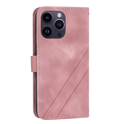 For iPhone 16 Pro Embossed Line Leather Phone Case with Lanyard(Pink) - iPhone 16 Pro Cases by buy2fix | Online Shopping UK | buy2fix